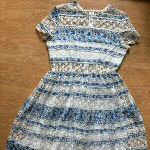 Vone Blue and White Lace and Chiffon Dress